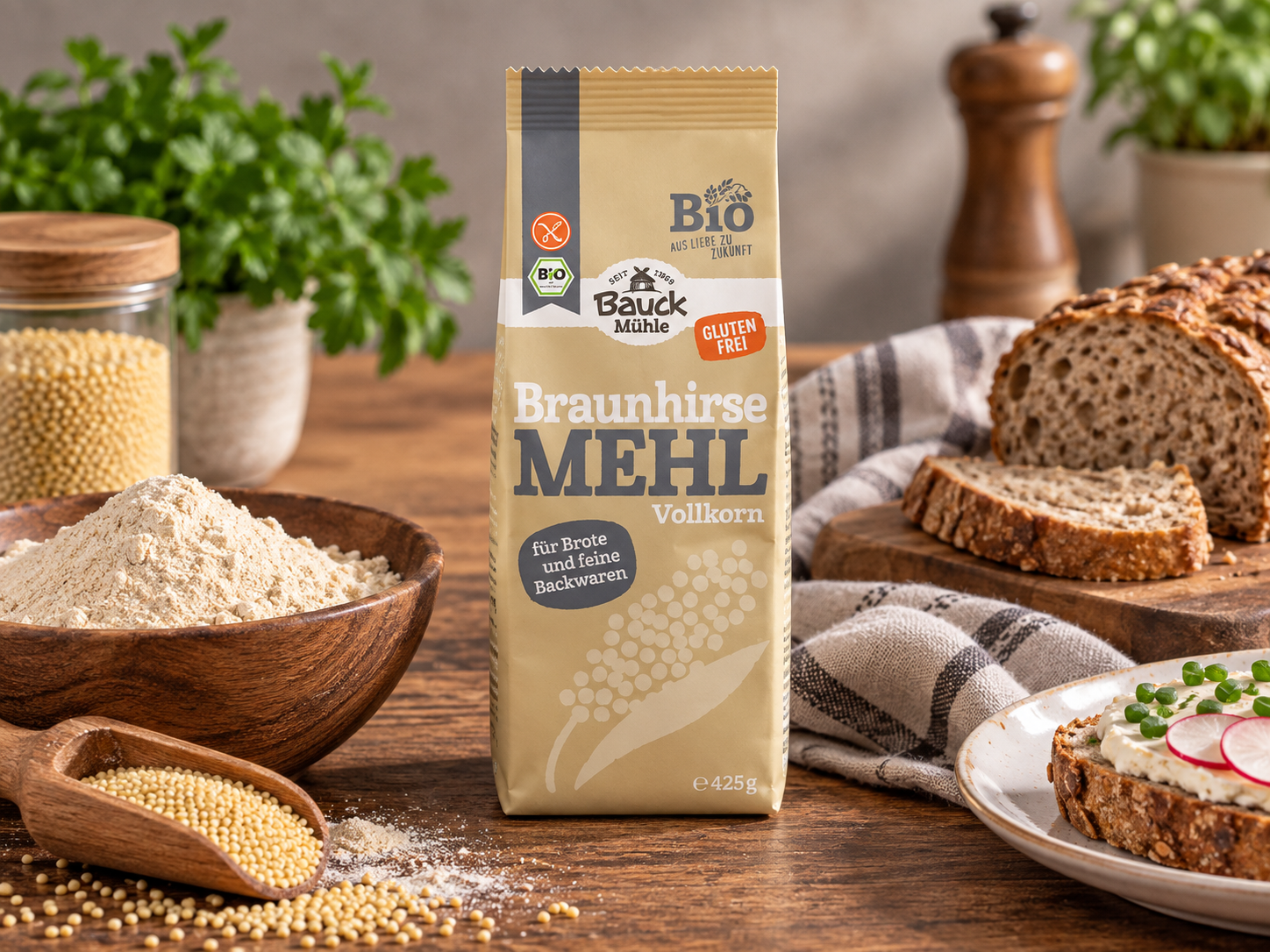 Bezlepková PROSNÁ jáhlová MOUKA celozrnná BIO 475 g - Bauck